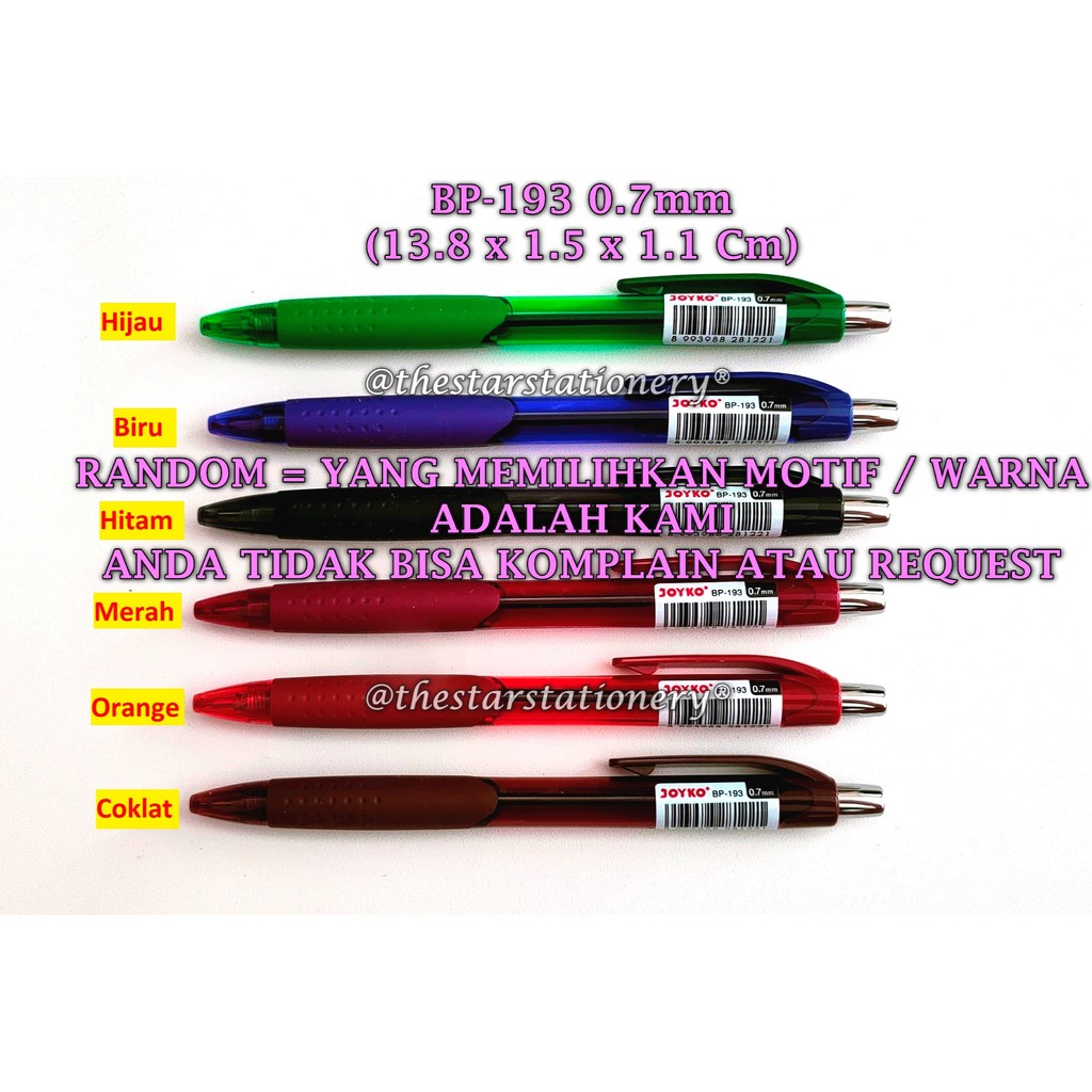 

(1 Biji) GROSIR Bolpen Joyko BP-193 Zest 0.7 mm Ball Pen / Pulpen Pena Joyko BP 193 (1 Biji)