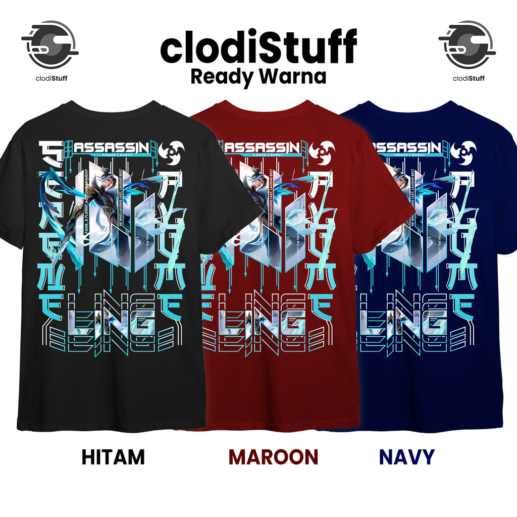 Kaos LING COLLECTOR Serene Plume Mobile Legends Lengan Pendek Hitam Cotton Combed 30s Skin ML MLBB