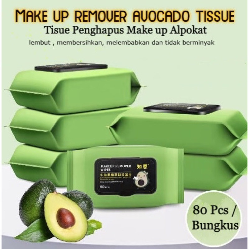 Isi 80lembar TISU MAKEUP/ Tisu basah pembersih riasan wajah ekstrak alpokat / make up remover Avocad