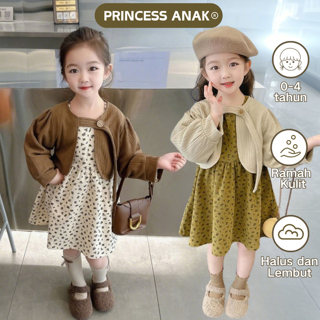 Dress Anak Perempuan Dress Anak Korea Import Super Premium  Dress Plus Blazer Untuk Usia 3 Bulan - 4