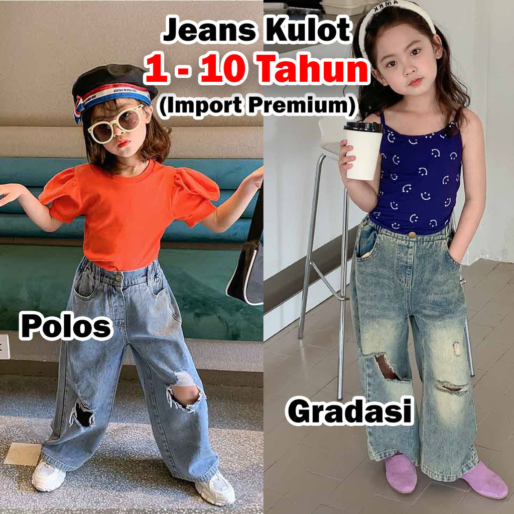 GJ64N [507243] - Celana Kulot Jeans Sobek Anak Perempuan - Motif Ripped Jeans