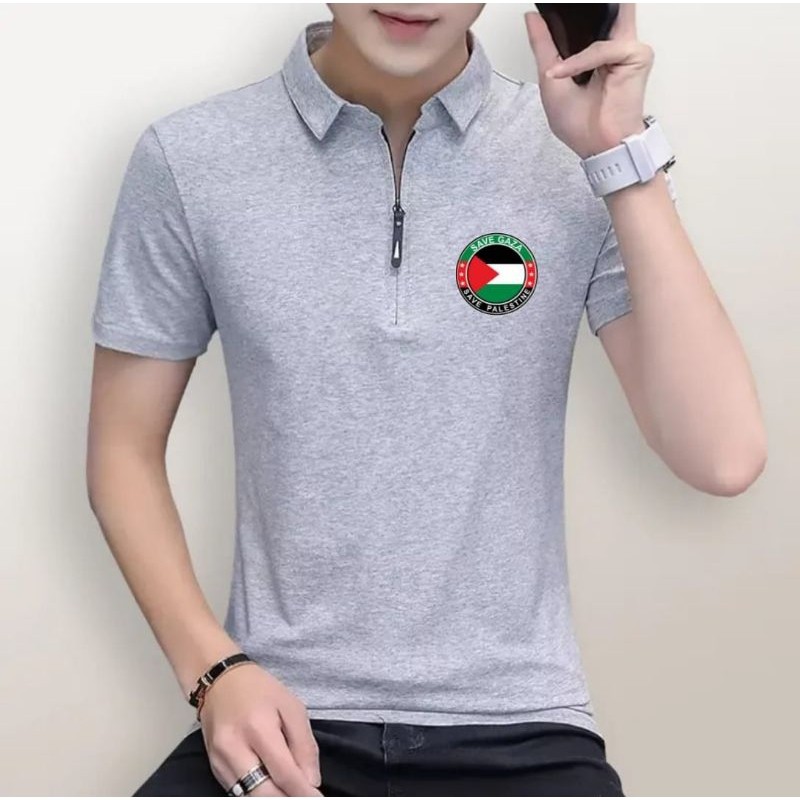 Baju kaos krah zipper lengan pendek /Kaos Polo Pria Lengan Pendek Polos / Baju Kaos Polo Shirt Distr