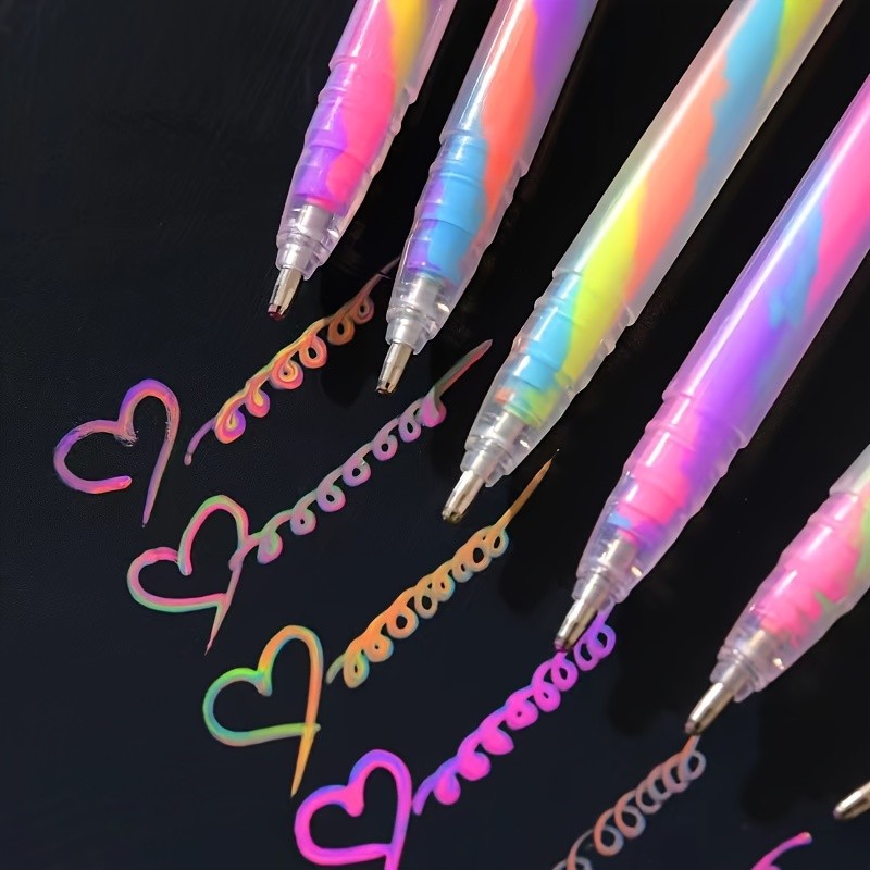 

6 Colors Sparkly Gel Pens Fine Point Rainbow Gradient Pens For Highlighting On Markers Grip Colored Pencils