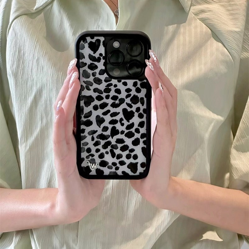 ☼ Wildflower Dalmatian wf Phone Case For iPhone 15 14 Plus 12 13 Pro Max Black leopard print Acrylic