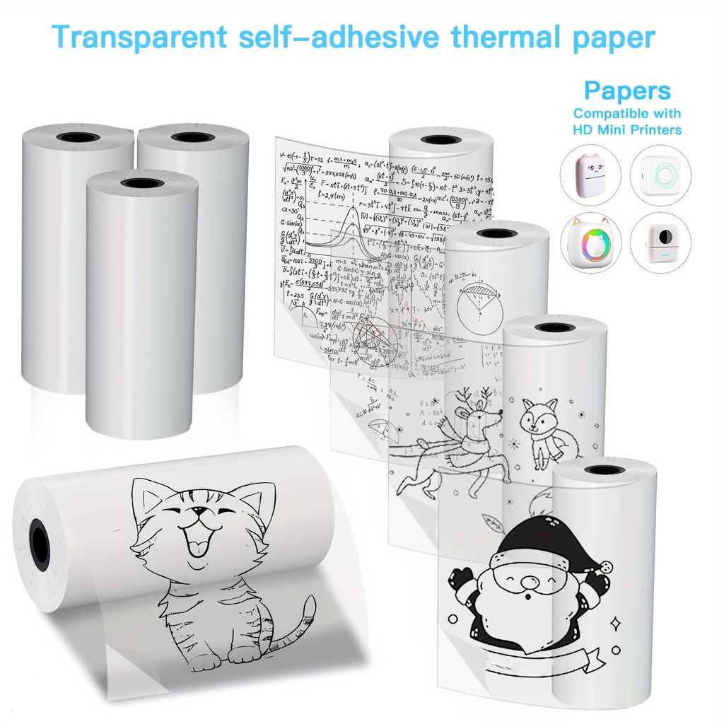 

2/4/8 Rolls Clear Self-Adhesive Thermal Paper 57mm Glossy Labels for Pocket/Mini Printers Universal Fit High-Contrast Printing
