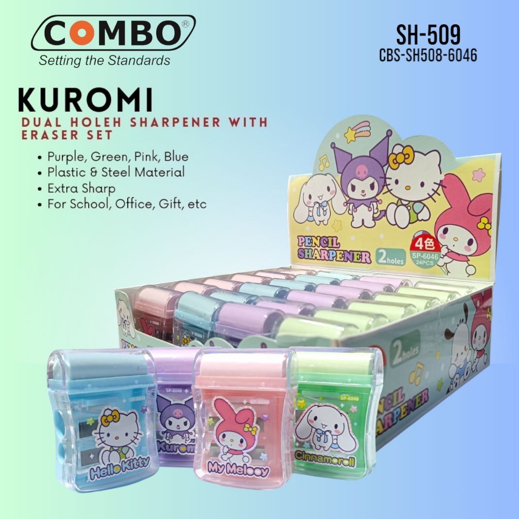 

JAMIN MURAH !!!(1 BOX = 24 PCS) Serutan Pensil 2 Lubang / Dual Hole Sharpener CAPYBARA SH-507 / Rautan Pensil Set Penghapus LABUBU SH-508 / Pencil Sharpener With Eraser Set / Serutan Pensil Lucu KUROMI SH-509(BISA LANGSUNG ORDER)