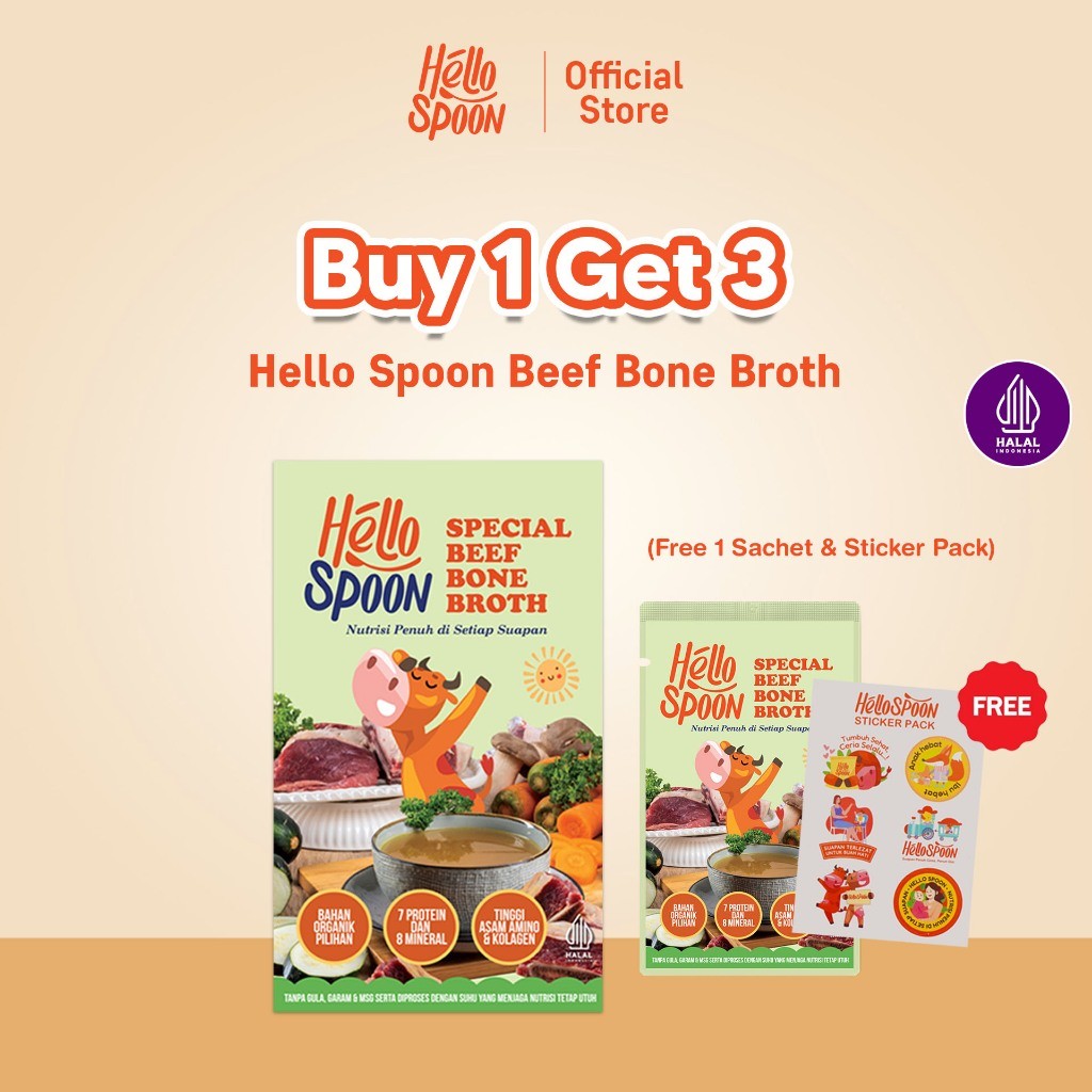 

[BUY 1 GET 3] Beef Bone Broth Hello Spoon / Soup Kaldu Tulang Sapi FREE 1 Sachet + Sticker - 100% bahan alami - Tanpa MSG & Pengawet