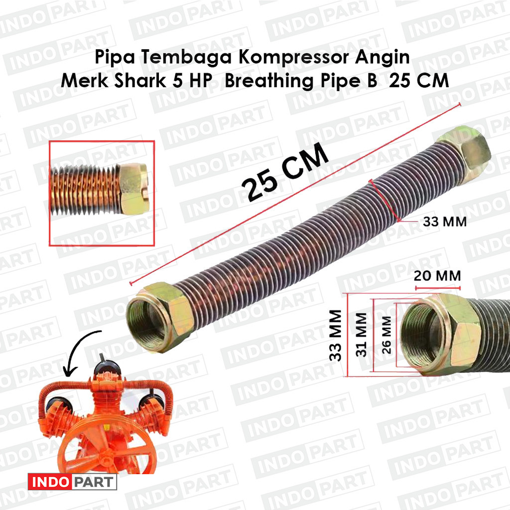 Discharge Pipe B 5 HP 25 CM Pipa Tembaga Kompresor Angin 5 HP Pipa Kompresor
