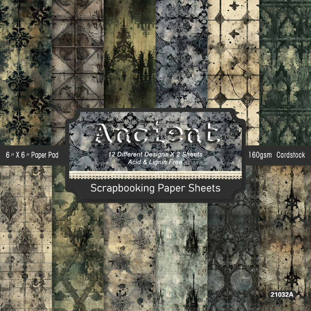 

KLJUYP 24 sheets 6"X6" Ancient Paper Scrapbook paper Scrapbooking patterned paper pack DIY craft Background paper