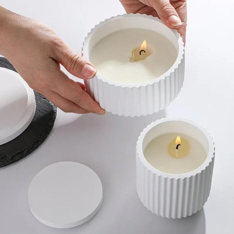 

DIY Aromatherapy Candle Cup Mold Simple Stripe Gypsum Cement Resin Silicone Mold Candle Holder Decoration Jewelry Storage Box