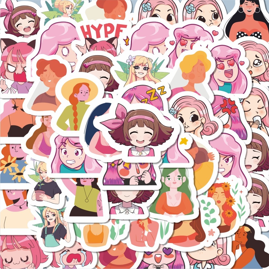 

100PCS Lucu Sticker Kartun Gadis Cantik Lucu Stiker Stiker Aesthetic Stiker Anti Air Stikers Berperekat Waterproof sticker decal buat Motor Helm Buku Journal Koper Casing HP Laptop Botol Minum Hadiah anak