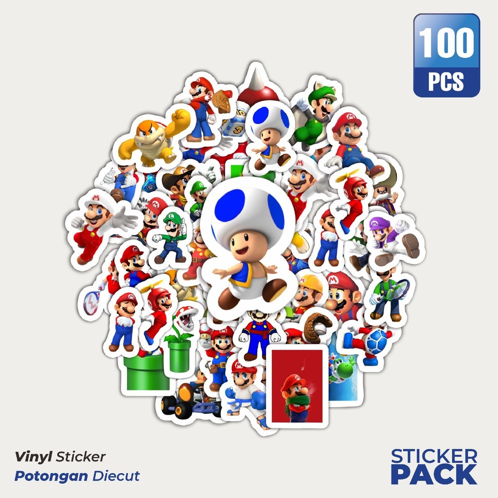 

MURAH 100 PCS Stiker Kartun Games Super Mario Bros Waterproof Aesthetic- Untuk Laptop, Motor, dan Helm - Paper Stationery Pack