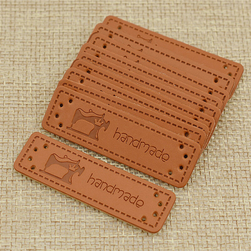 

50Pcs Brown Made with Heart PU Leather Handmade Label Tags DIY Sewing Craft