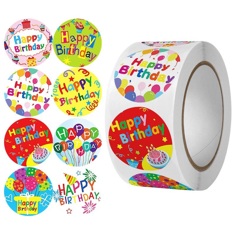 

500/Roll 1 Inch Happy Birthday Stickers, Colorful Cute Celebration Stickers for Gift Wrap, Envelope Closure, Diy Decoration