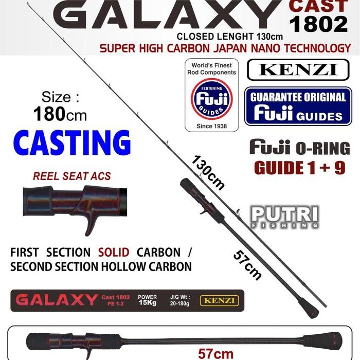Joran Kenzi Galaxy 1802 BC Fuji Guides PE 1-2 PE 2-3 PE 3-4 Baitcasting Jigging Pancing - Panjang 18