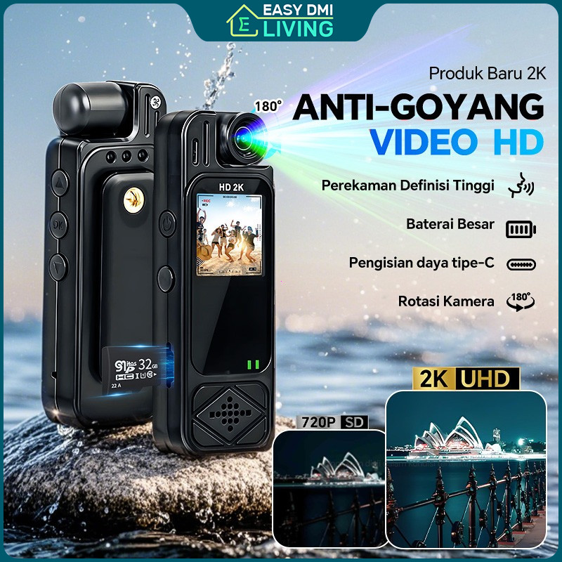 EasyLiving Mini Kamera DV Cctv Kamera Pocket Vlog Youtuber 360 Derajat Vlog Action Cam Motor Body