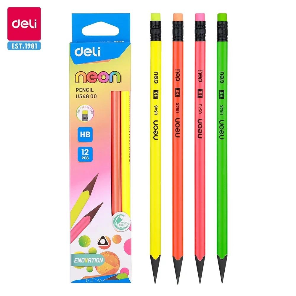 

Deli 12pcs/Lot HB Wood-free Pencil with No-Toxic Eraser for Student Children Writing Lapiz for School Supplies Stationery