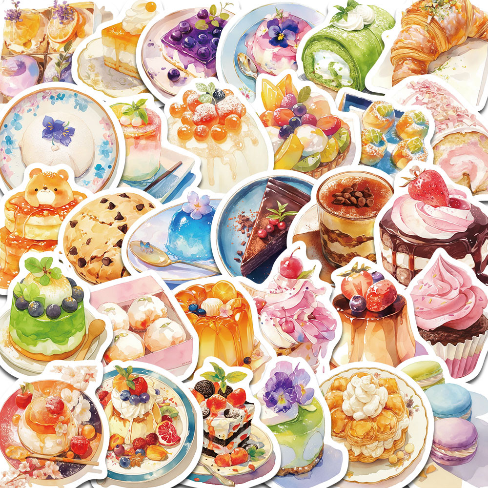 

30PCS Cartoon Dessert Shop Sticker Cake Shop Nostalgia Laptop Decorative Luggage Pages Skateboard Graffiti Waterproof Stickers
