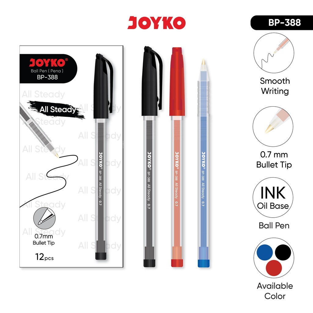 

JOYKO Ball Pen Pulpen 1 Pack BP-388 All Steady 0.7mm Isi 12 Pcs