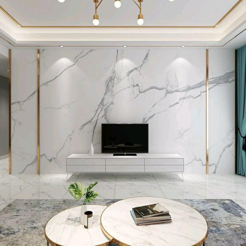 CONTOH WALLPAPER DINDING RUANG//WALLPAPER STICKER MOTIF MARMER PUTIH SILVER