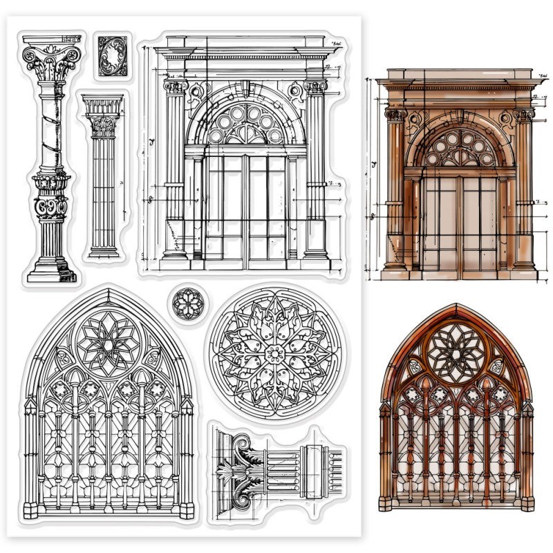 

Vintage Architectural Clear Stamps Windows Background Silicone Clear Stamp Seals Pillars Transparent Stamps for DIY Scrapbooking