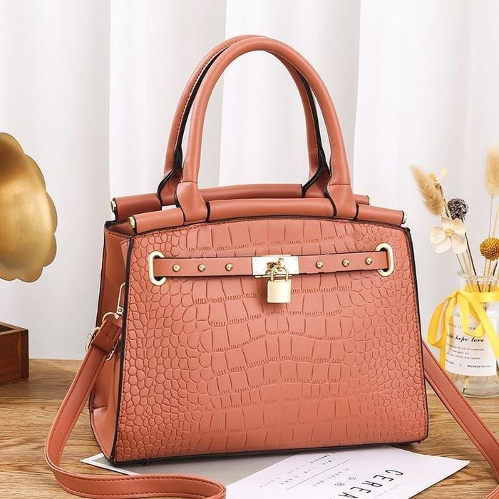 PopSea - Renata Tas Selempang Wanita Premium JT6610 Kulit PU Croco - PINK
