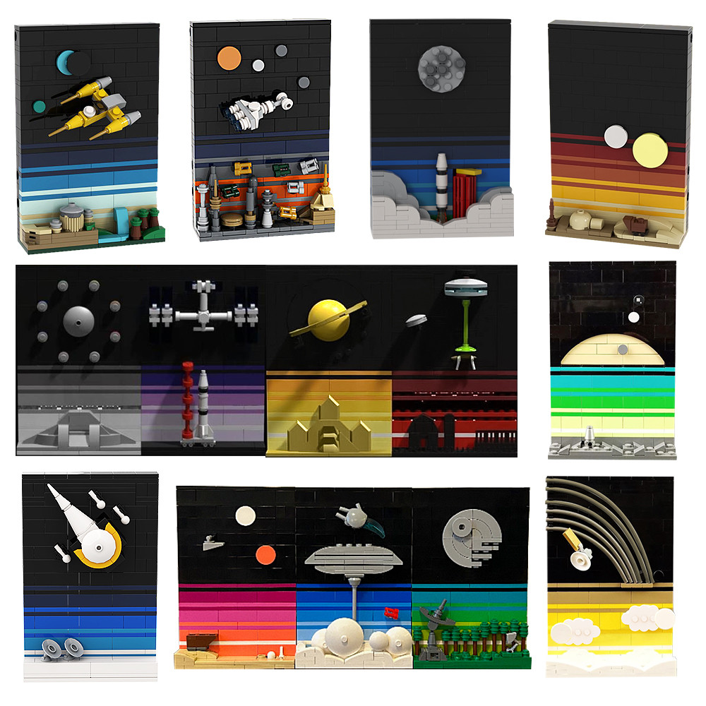 

MOC Star Movie Treks Planet Serie Tales of the Space Age Postcard Building Blocks Planet Postcard Tabletop Ornament Bricks Toys