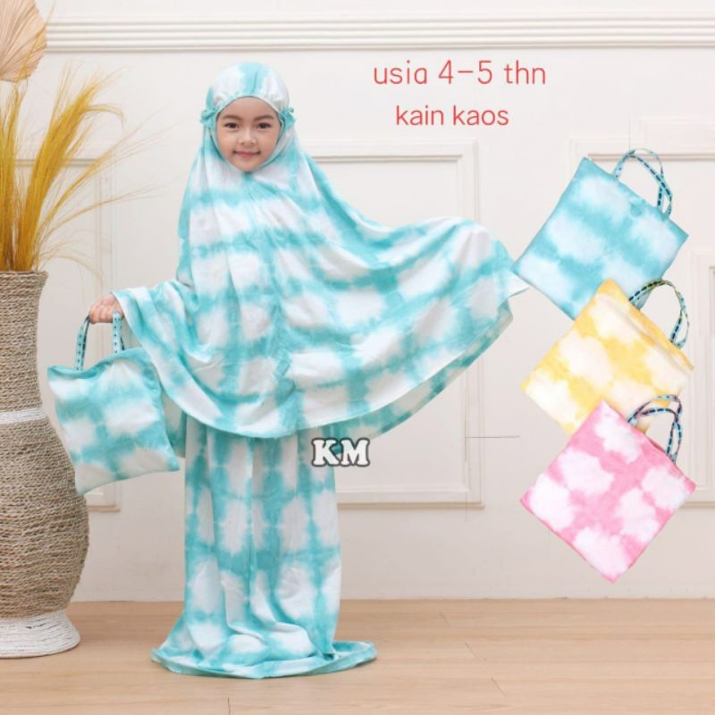PROMO | b_h MUKENA ANAK MOTIF TIE DYE [KOTAK-KOTAK] | SATU SET SAMA TAS |