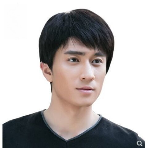 Wig pria rambut asli pria wig set menyegarkan hijau paruh baya dan tua wig set kepala penuh wig