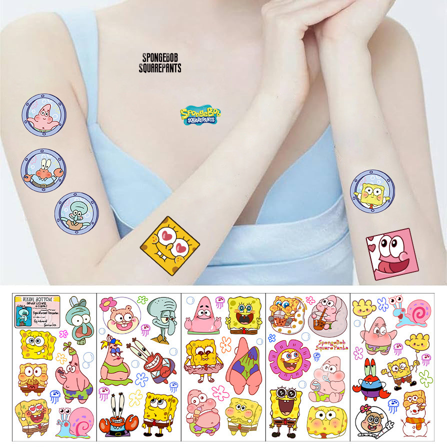

10pcs Cute SpongeBob Tattoo Stickers Birthday Party Cartoon Anime Temporary Waterproof Tattoos Sticker Toy Kids Boy Girl Gifts