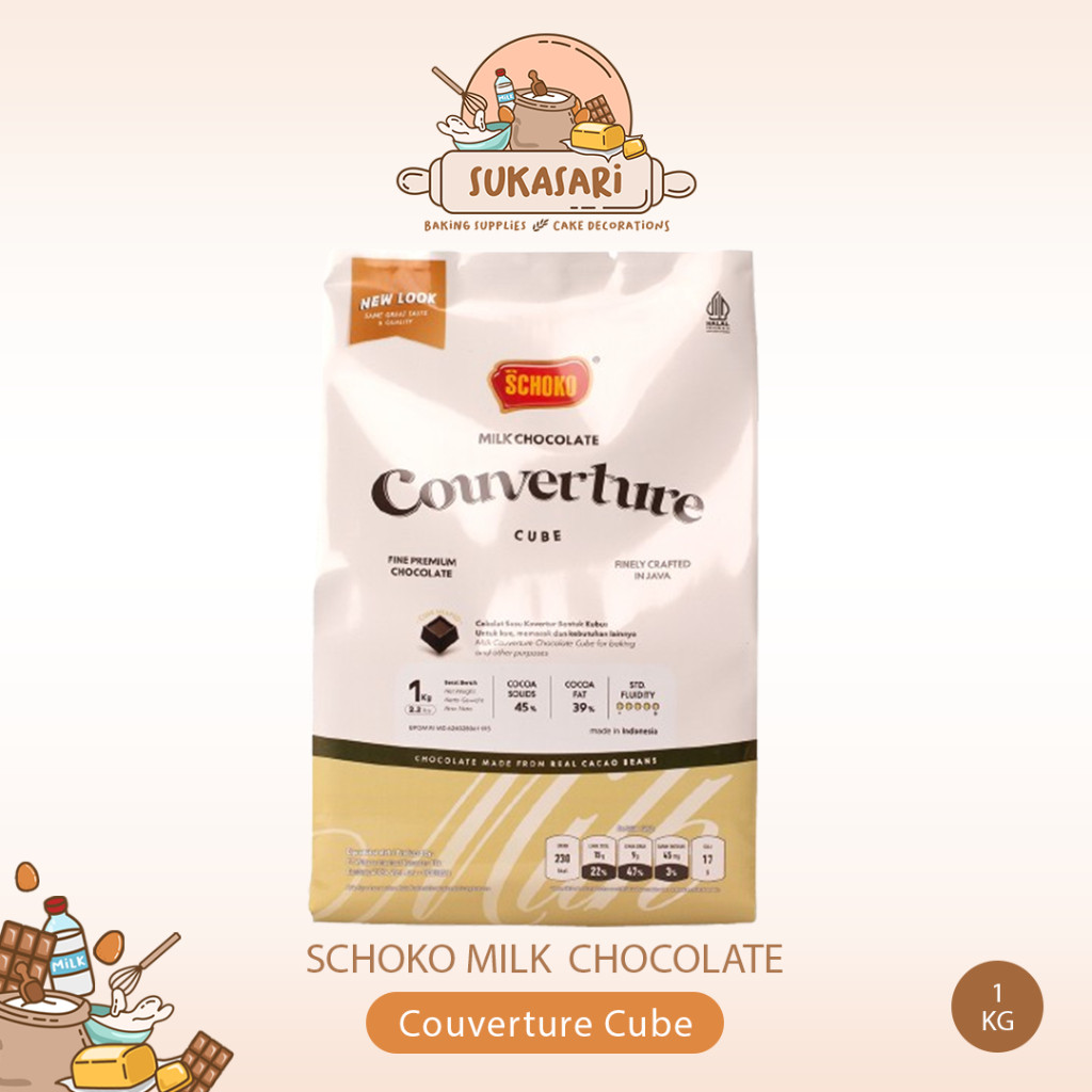 

SCHOKO Milk Chocolate Couverture Cube - 1 Kg / Coklat Kovertur Dadu
