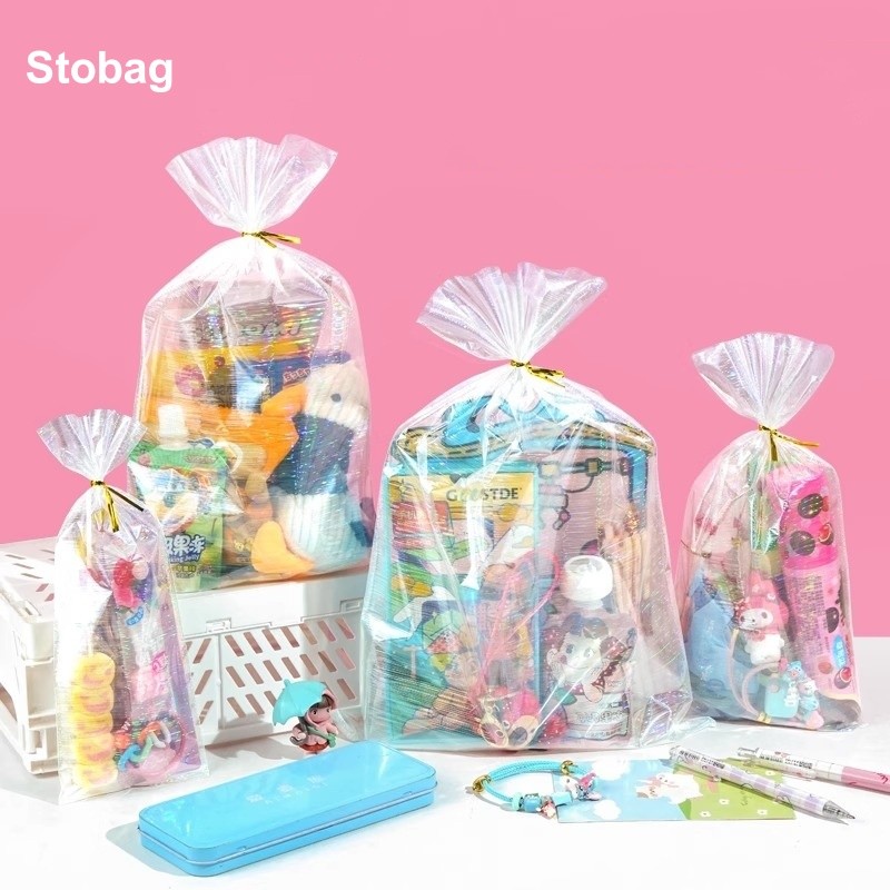 

StoBag 50pcs Laser Color Candy Packaging Bags Transparent Kids Child for Gift Sweets Snack Storage Pouches Birthday Party Favors