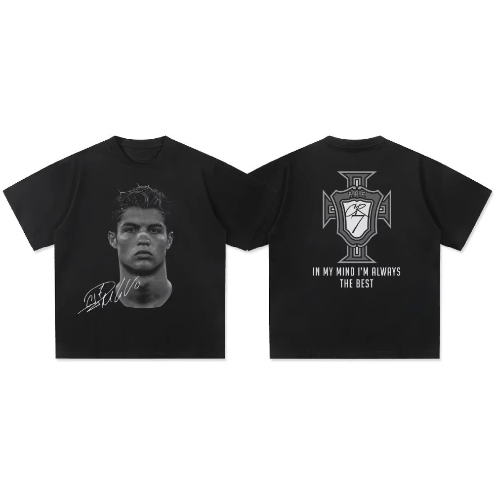 Kaos Kepala Cristiano Ronaldo dengan Grafis Trendy Tanda Tangan Ronaldo CR7 Kaos Cristiano Ronaldo R