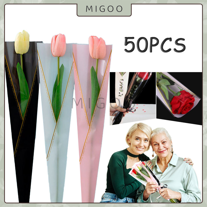 

50PCS Kertas Pembungkus Buket Satu Bunga Mawar / Bunga Mawar Bungkus Plastik