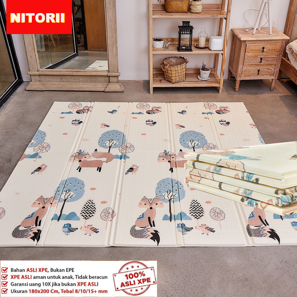 MER.SHOP Karpet Lipat Anak SNI Baby Playmat 180x200cm / dengan Tas / Busa Lipat Baby Playmat / Karpe