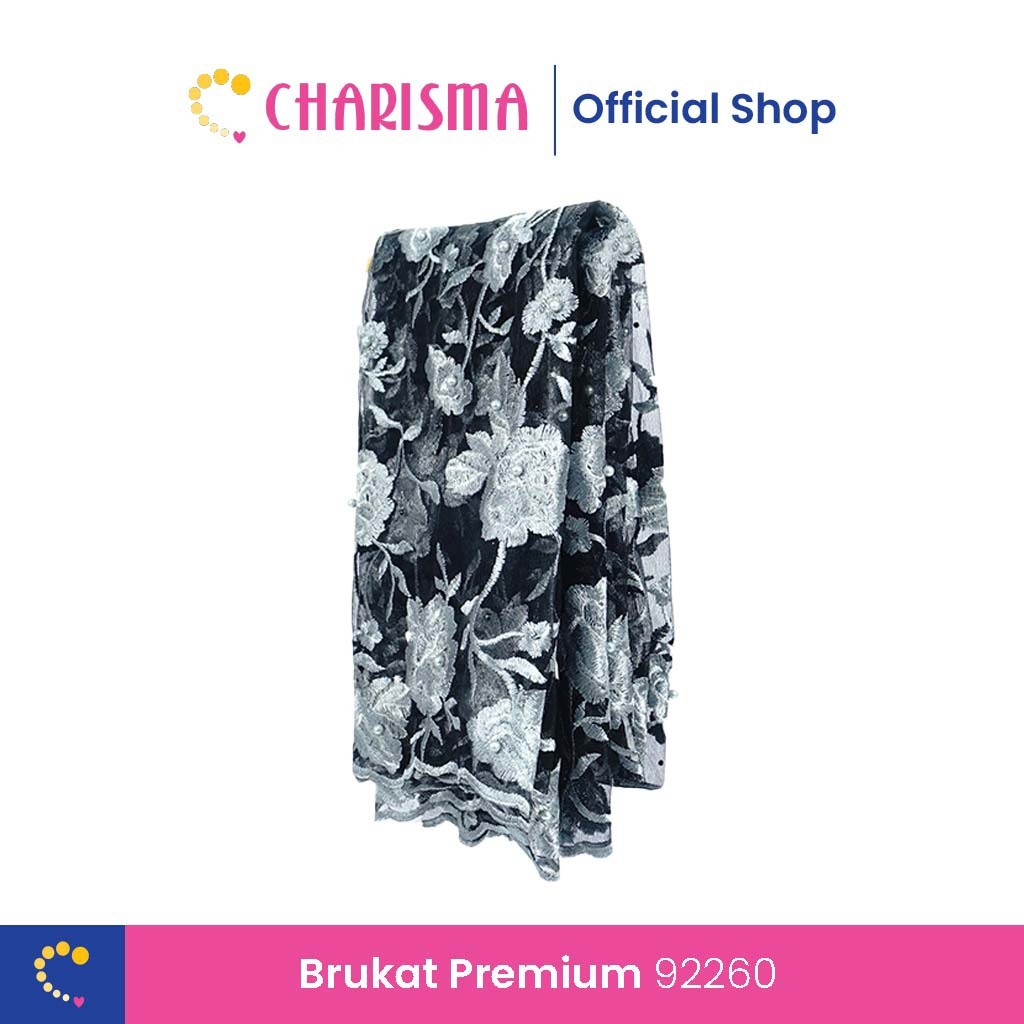 Charisma Bahan Kain Brukat Bunga Premium - Brukat Hitam Silver - 92260