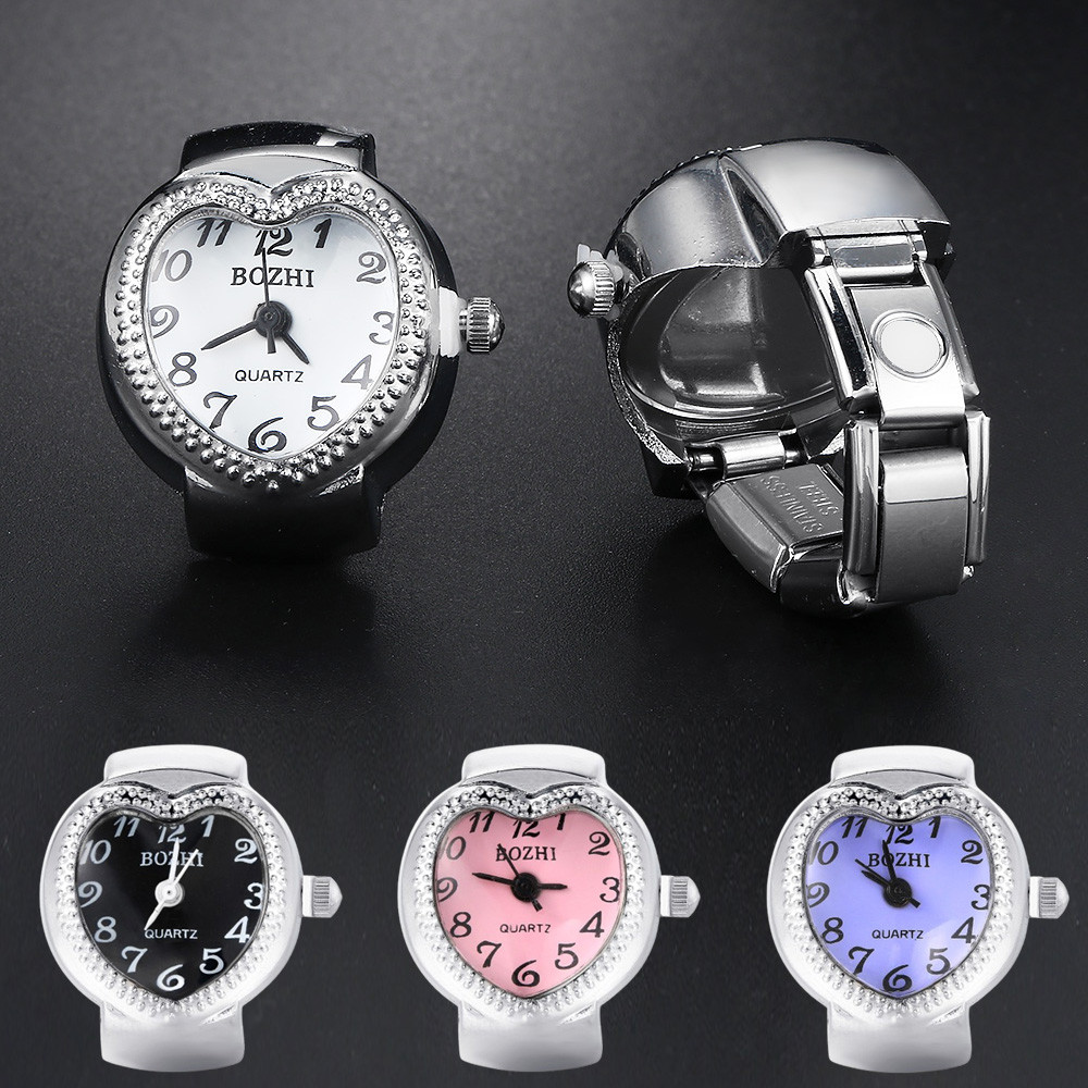 Cute Heart Finger Watch Stainless Steel Italian Charm Link Rings Clock Roman Quartz Watch Rings Jewe