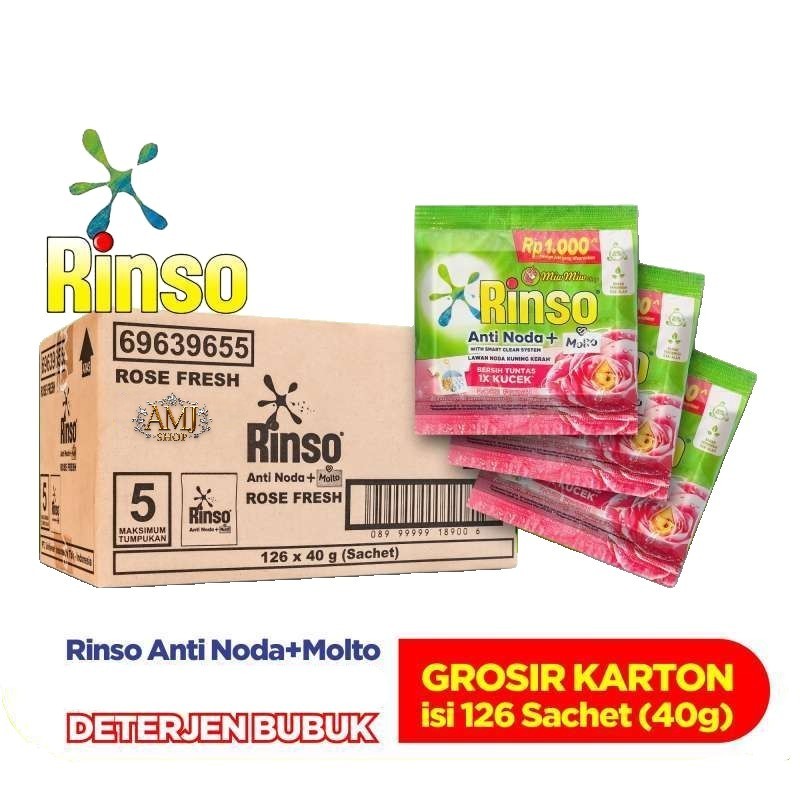SHOB.SHOP Rinso Bubuk 40gr Sabun Cuci Pakaian 1 DUS (126 SACHET) Harga Lebih Murah