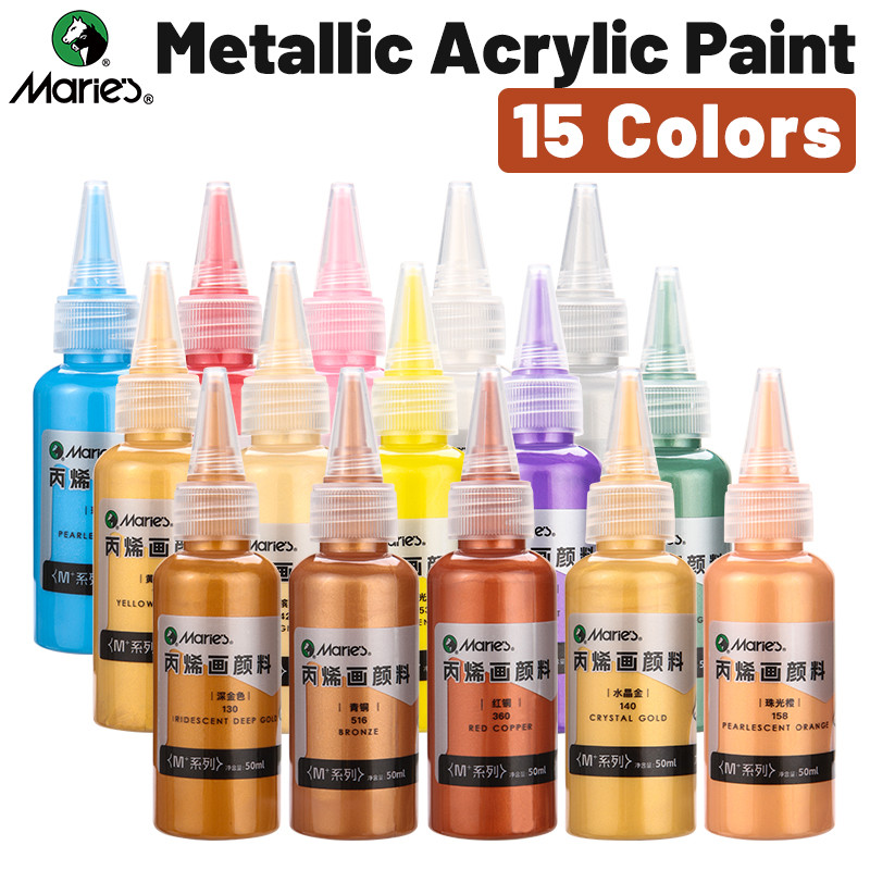 

15 Colors Marie's Metallic Acrylic Paint Set,50ml/1.69oz per for DIY,Furniture,Rock,Glass,Painting,Canvas for Adults, Artists