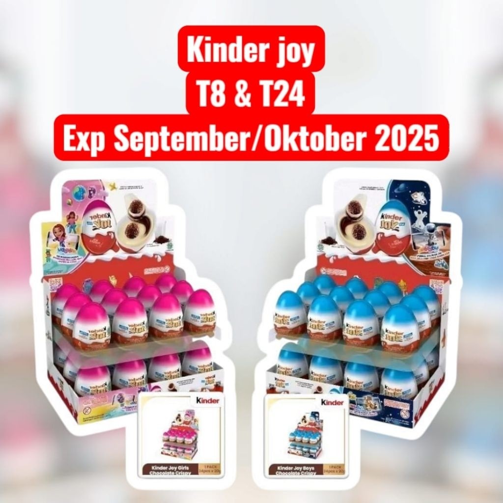 

Kinder Joy Coklat Mainan Anak Original T24&T8 / 1 Box isi 24 Pcs/1 box isi 8 pcs Exp T24 04/23 Agustus 2025/ Exp T8 23 September 2025