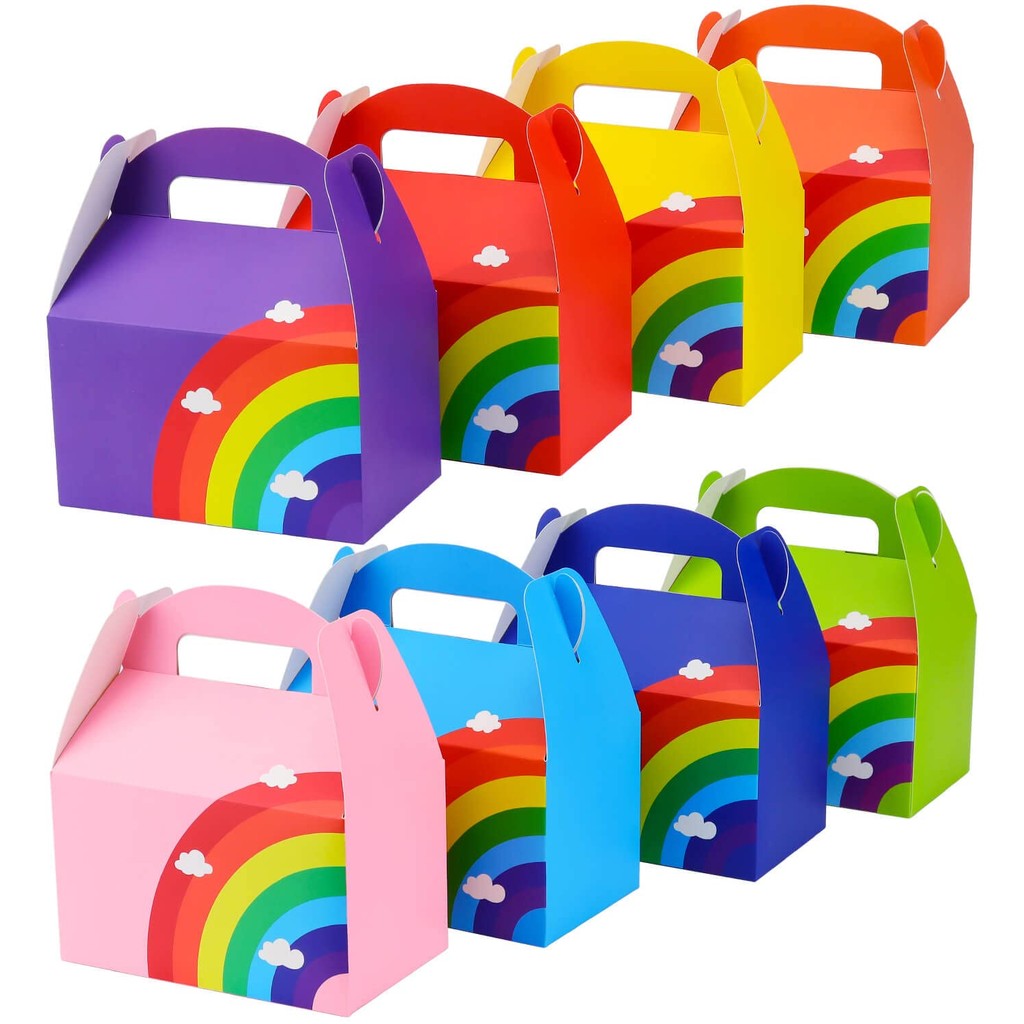 

16 PCs Rainbow Party Favor Paper box, 6*3.5*3.5 Inch, Food Safe Kraft Paper and Ink, Natural (Biodegradable), Vivid Colored,Give Away Bags.