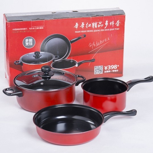 OS -D307- Panci 3 Set Wajan Teflon Stainless Steel Cookware - Panci Wajan Set isi 3pcs