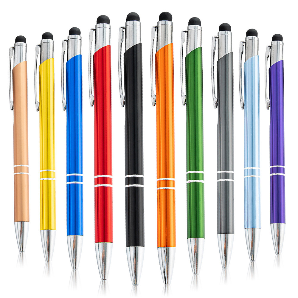 

50Pcs/Lot 2 In 1 Metal Press Ballpoint Pen With Stylus Tip Universal Touch Screens Capacitive Free Custom Name Text