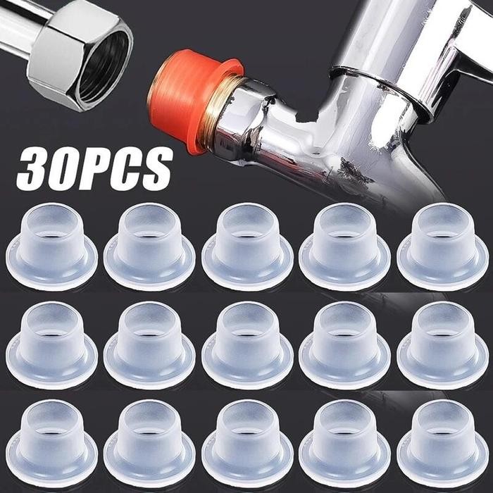 

30 Pcs Gasket Keran Anti Bocor dengan Ulir Karet Penyegel Pipa Washer Silikon Teflon Tape Katup Segitiga Selang Fitting Pipa Penutup - 30 Pcs