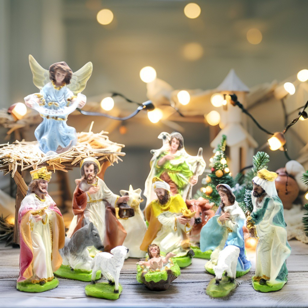 SET PATUNG NATAL 15 CM / HADIAH NATAL / NATIVITY SCANE / PATUNG TUHAN YESUS / PATUNG BUNDA MARIA /GE