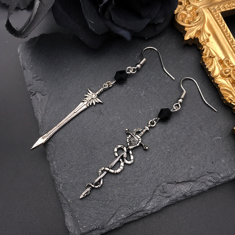 Vintage Sword Dangle Earrings For Women Dark Gothic Snake Dagger Earring Silver Color Punk Goth Jewe
