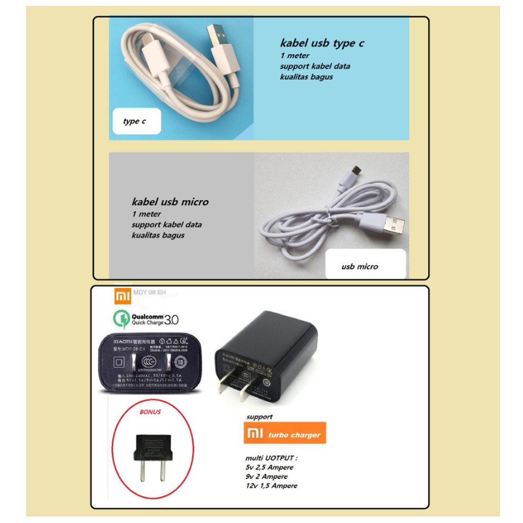 Usb C & micro kabel & adaptor  charger xiaomi Mi max 1 - Mi max 2 (MDE40/MDI40) - Mi max 3 - Mi max 