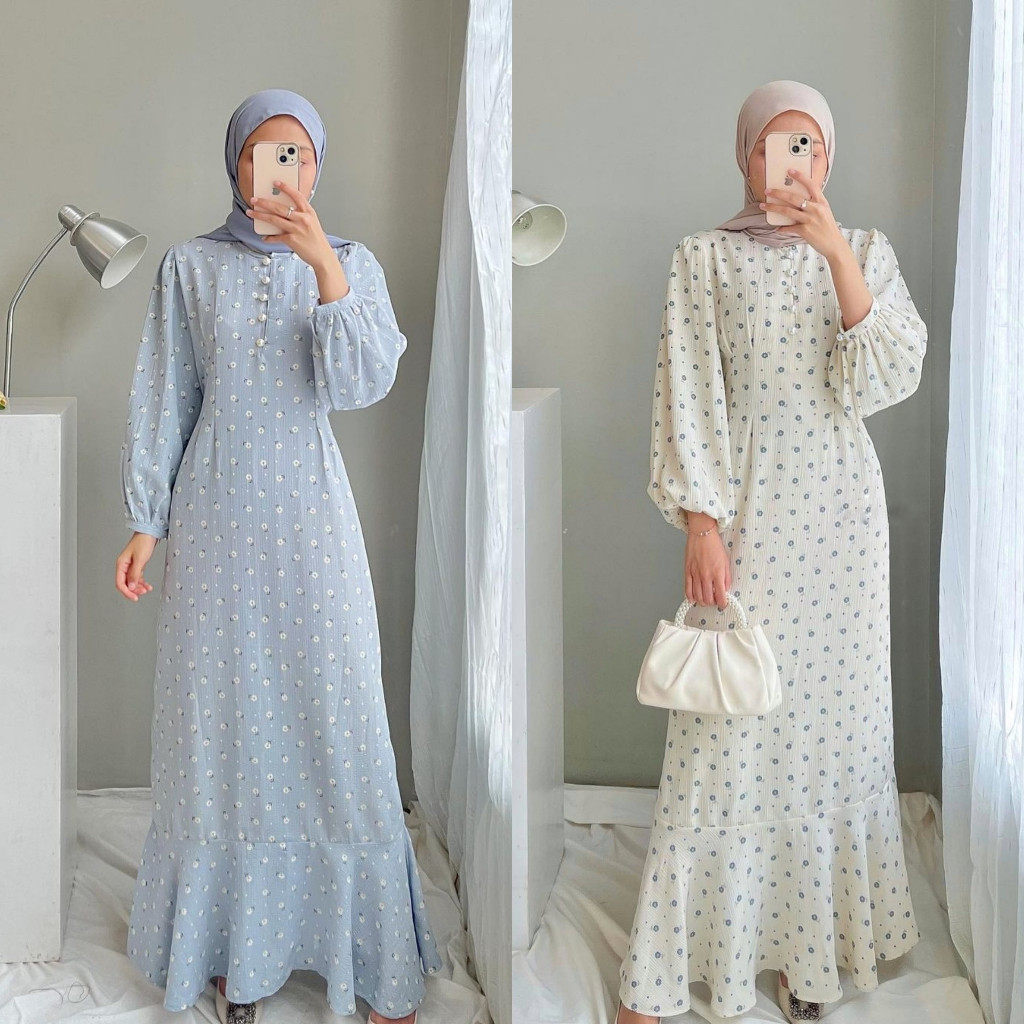 PROMO Chanmy Dress / gamis motif bunga korean fishtail premium