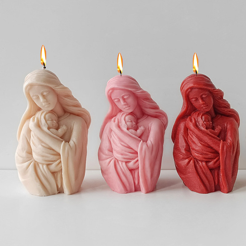 

Madonna Hold Baby Silicone Candle Mold Diy Simulation Mother and Baby Plaster Resin Soap Mold 3D Figure Statue Candle Making Kit