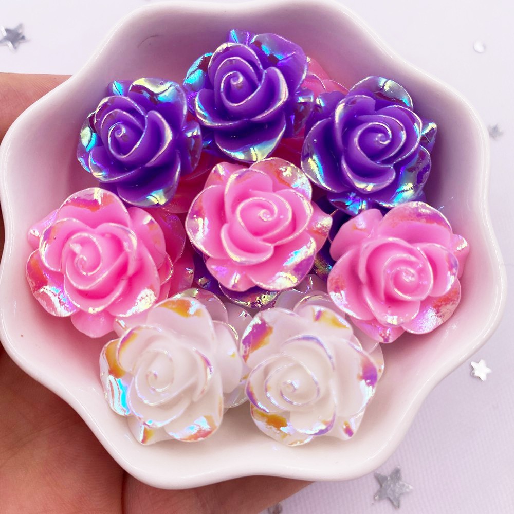 

20mm AB Resin Rose Flatback Flower Rhinestone Gems 20Pcs Scrapbook Home Figurine Decor Applique Crafts DIY OL691